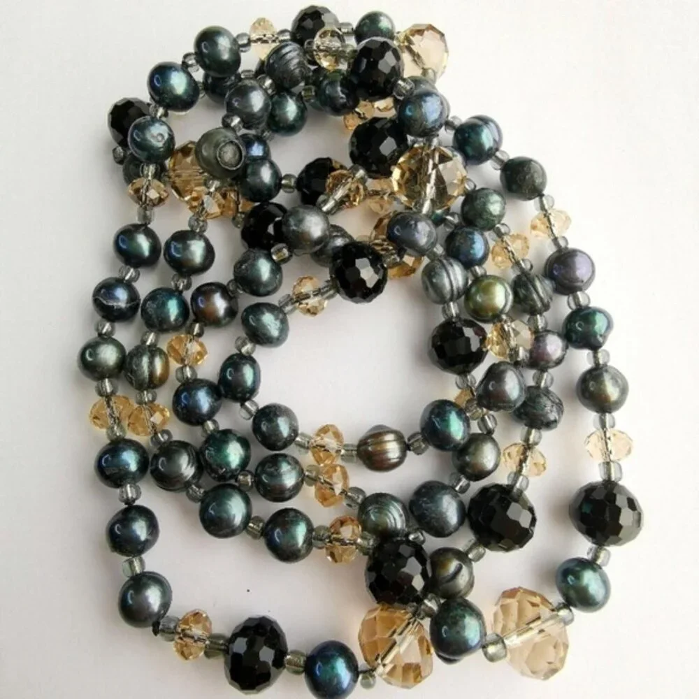 Freshwater pearl and crystal rope necklace 46
